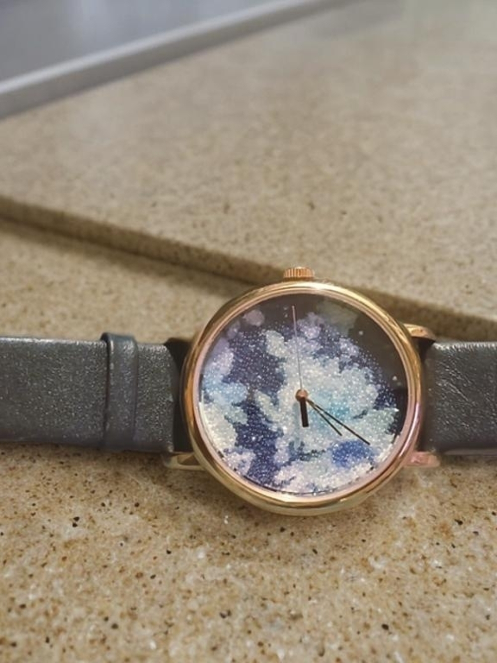Timex Rose Gold Case Blue Floral Dial Watch with Blue Strap
